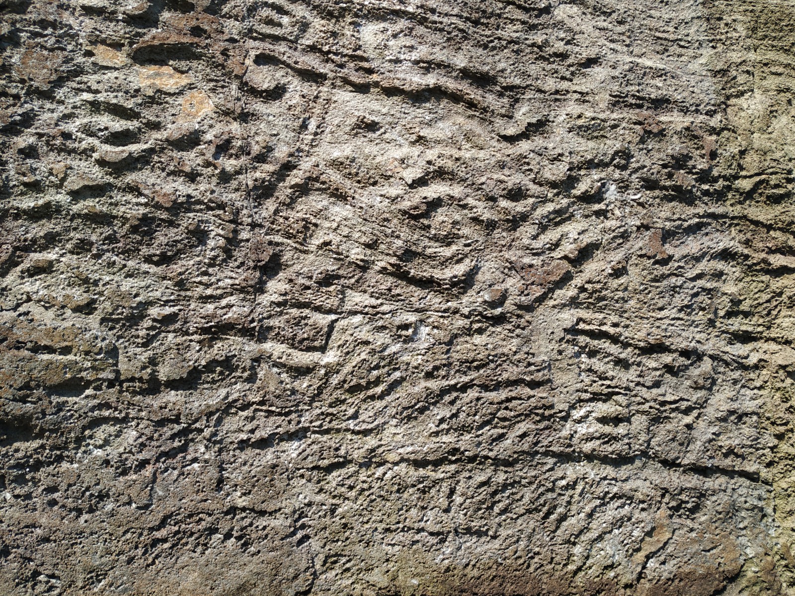 龍蝦灣岩石有明顯橫向流紋紋理，石刻圖紋筆劃亦以順着流纹刻鑿為主