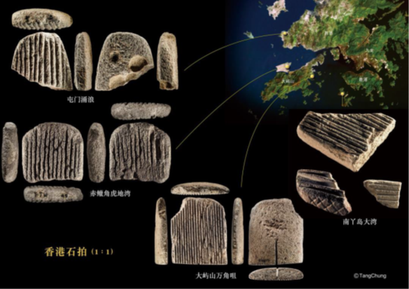 香港地區發現6000至7000年前樹皮布石拍分佈。（圖片由作者提供）