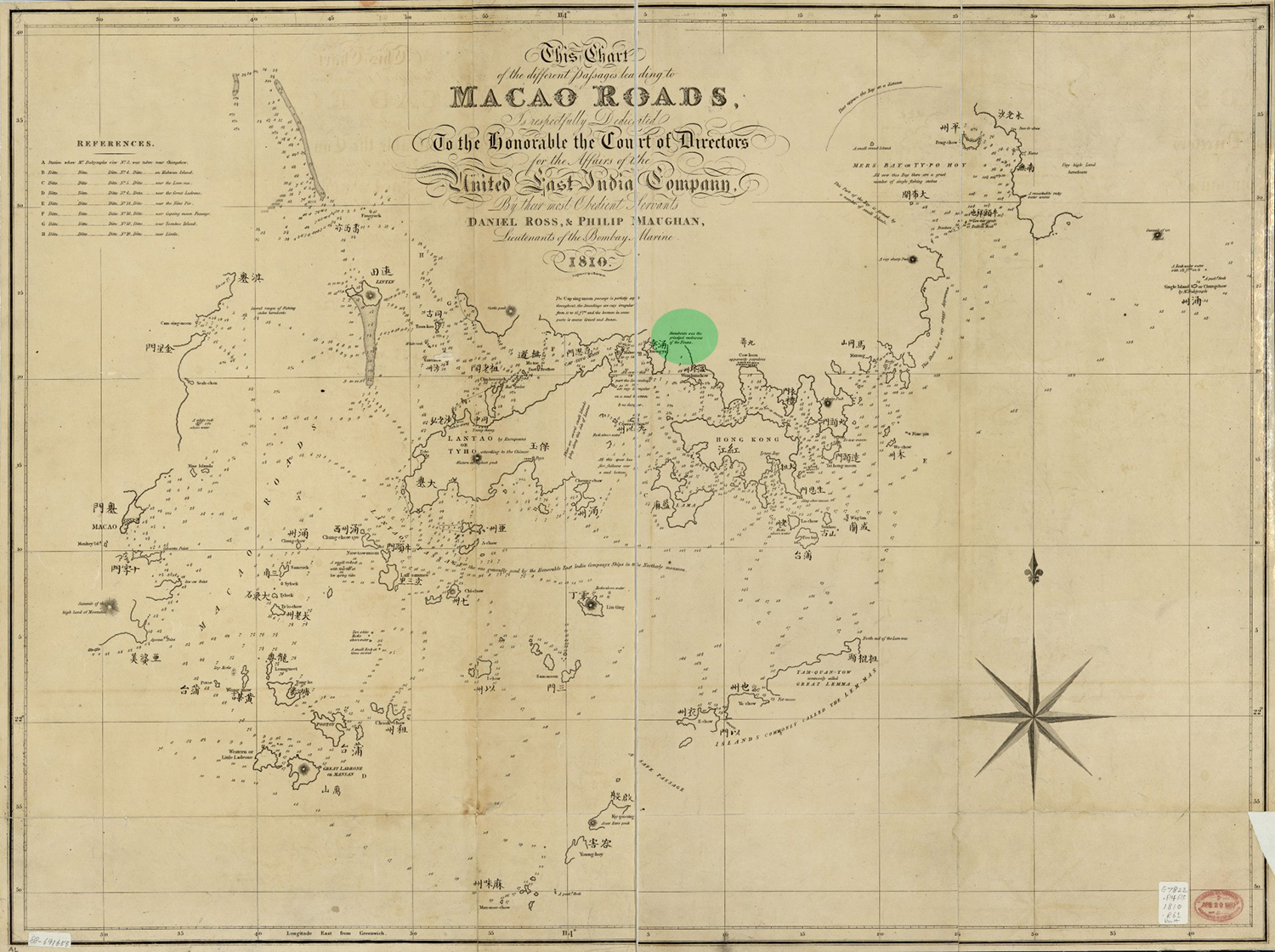 1810年（嘉慶十五年），英國東印度公司委託船長羅斯進行水文調查而編制的《澳門航道圖》