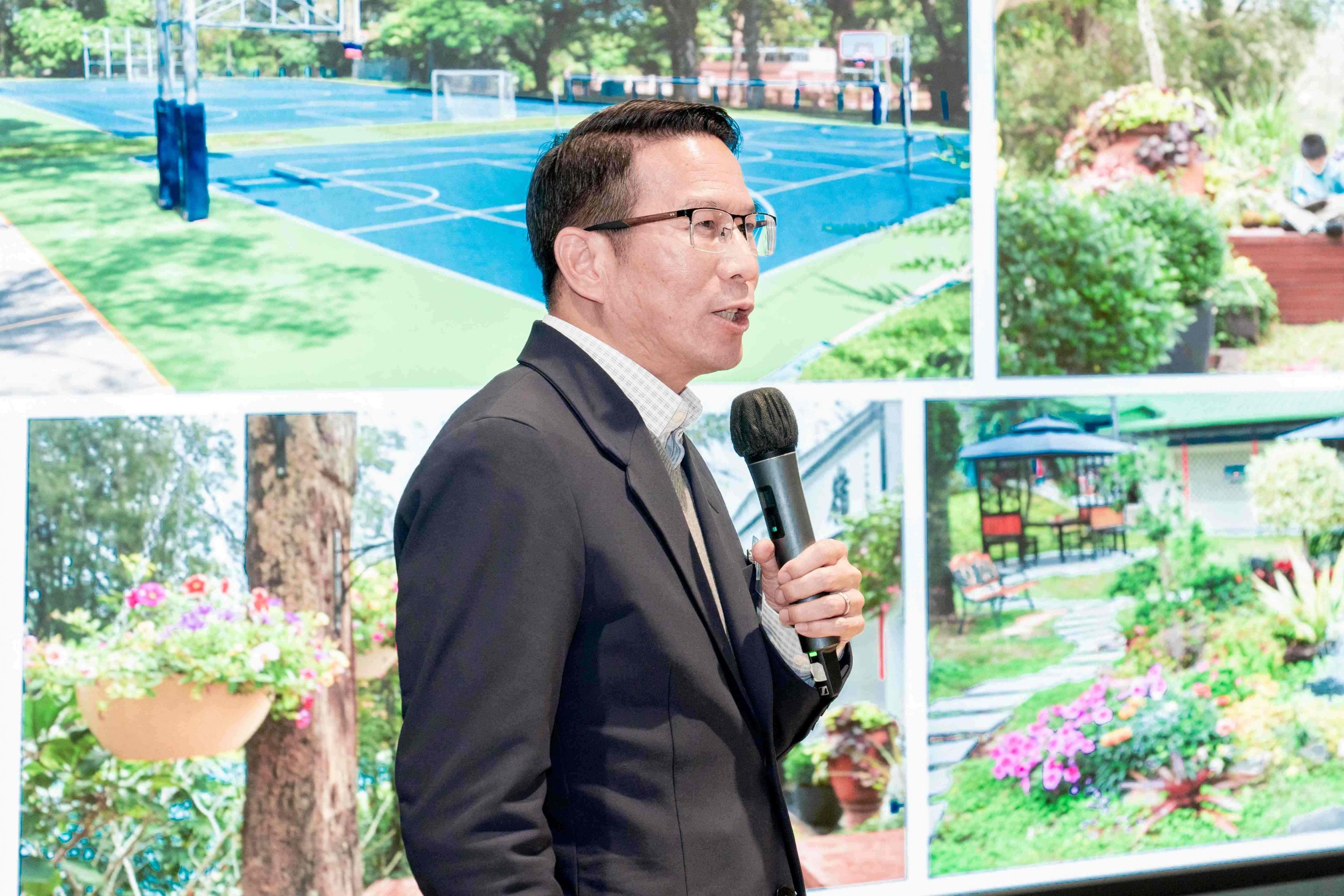 5.	打鼓嶺嶺英公立學校長朱國強先生分享了該校發揮自身優勢，將校園打造成生態教育基地，推出校園環保可持續發展項目。